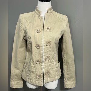 Ruff Hewn‎ women size M  khaki jacket with large decorative buttons on front